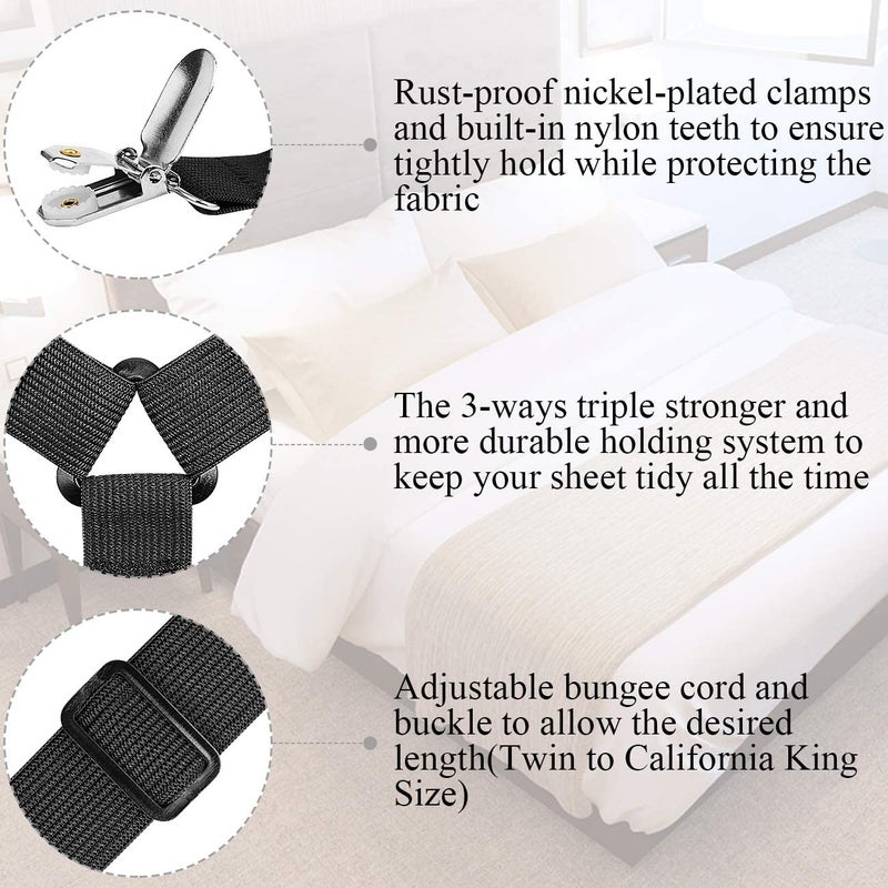 ZHOUBIN Sheet Suspenders Clips, Bed Sheet Straps Mattress Sheet Holders for Twin, Full, Queen, King - Keep Sheets in Place Corner Sheet Grippers Fasteners Sheet Stays - Image 4